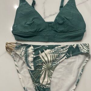 aerie Teal Green Scoop Bikini Top with Tropical Print Bottoms